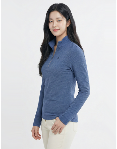 콜핑 2103TK421W 스트라이프 패턴 본딩 여자 가을 등산 긴팔 집업 기모 티셔츠