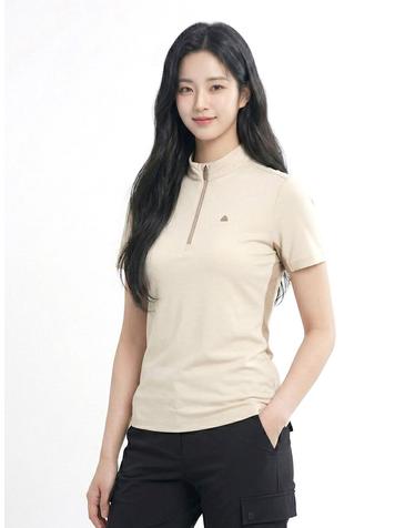 콜핑 2242TK857W 스트라이프 멜란지 시원한 쿨링 여자 여름 반팔 집업 냉감티