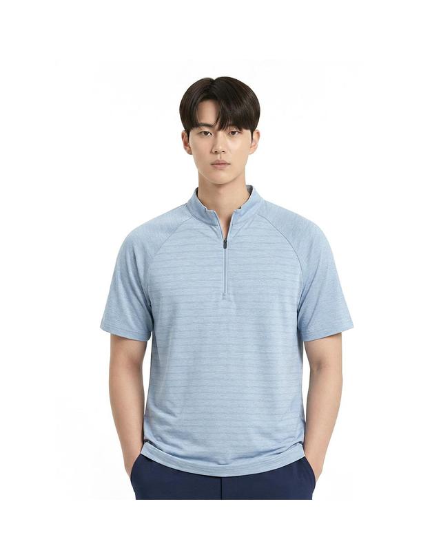 콜핑 콜핑 남성 하이쿨 흡습속건 스트라이프 소매 솔리드 등산 반팔 반집업 티셔츠 2442TK901M 착용컷