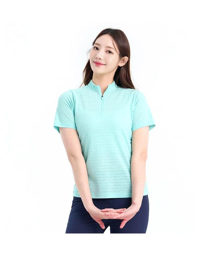콜핑 콜핑 여성 연한 스트라이프 기본 등산 반팔 반집업 티셔츠 2402TK580W 착용컷