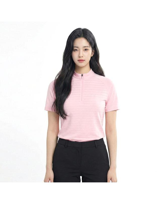 콜핑 콜핑 여성 연한 스트라이프 기본 등산 반팔 반집업 티셔츠 2402TK580W 착용컷