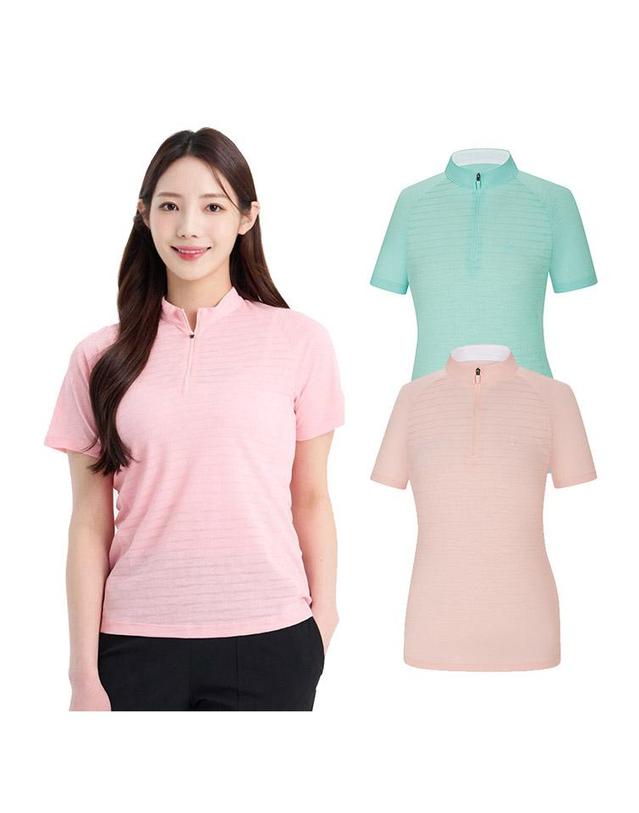 콜핑 콜핑 여성 하이쿨 스트라이프 배색 베이직 등산 반팔 반집업 티셔츠 2442TK901W 착용컷