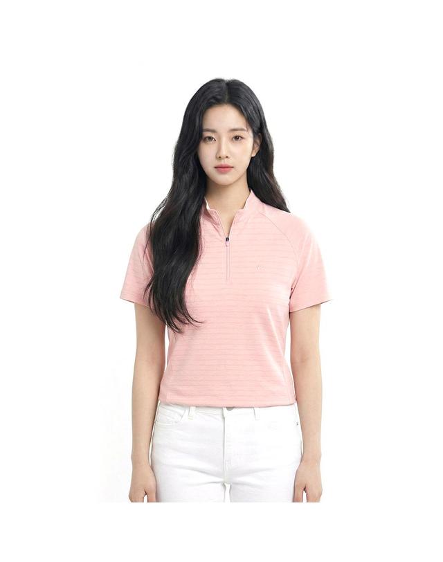 콜핑 콜핑 여성 하이쿨 스트라이프 배색 베이직 등산 반팔 반집업 티셔츠 2442TK901W 착용컷