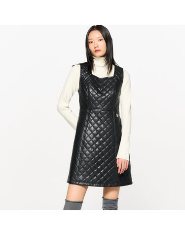 WOMAN 퀼팅 페이크 레더 미니 원피스 [BLACK] / WBC4L15507