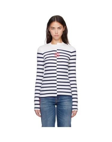 [해외직구] 26 FW 장폴고띠에 화이트   네이비 더 JPG 마리니에 티셔츠 262808F110015