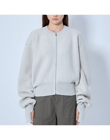 [해외직구] 26 FW 리에르 크루넥 리브 집업 크롭 유틸리티 스웨터 KNW81 FSH GRI