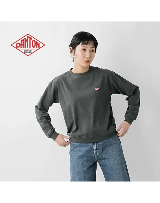단톤 단톤 DANTON 로고 와펜 롱 슬리브 크루넥 스웨트 티셔츠 여성 맨투맨 DT-C0203TCB 착용컷