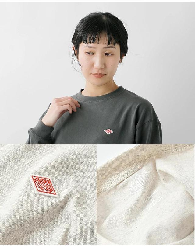 단톤 단톤 DANTON 로고 와펜 롱 슬리브 크루넥 스웨트 티셔츠 여성 맨투맨 DT-C0203TCB 착용컷