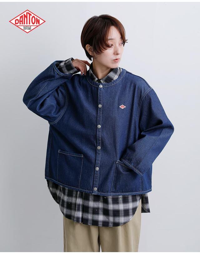 단톤 단톤 DANTON 여성 데님 크루넥 노칼라 자켓 2컬러 DT-B0397SOU 착용컷