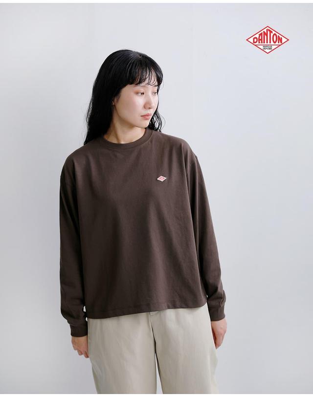 단톤 단톤 DANTON 여성 로고 롱 슬리브 크루넥 무지 긴팔 티셔츠 9컬러 DT-C0269TCB 착용컷