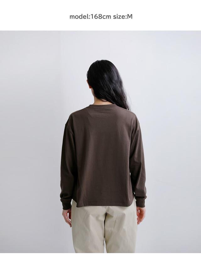 단톤 단톤 DANTON 여성 로고 롱 슬리브 크루넥 무지 긴팔 티셔츠 9컬러 DT-C0269TCB 착용컷