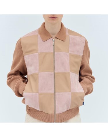 [해외직구] 26 FW 어웨이크 NY 체커보드 스웨이드 집업 자켓 브라운핑크 AWK SP24 KN003 BROWN