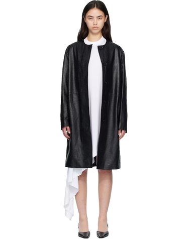 [해외직구] 26 FW Loulou de Saison 블랙 야리 오스트리치 이펙트 가죽 코트 261473F064002