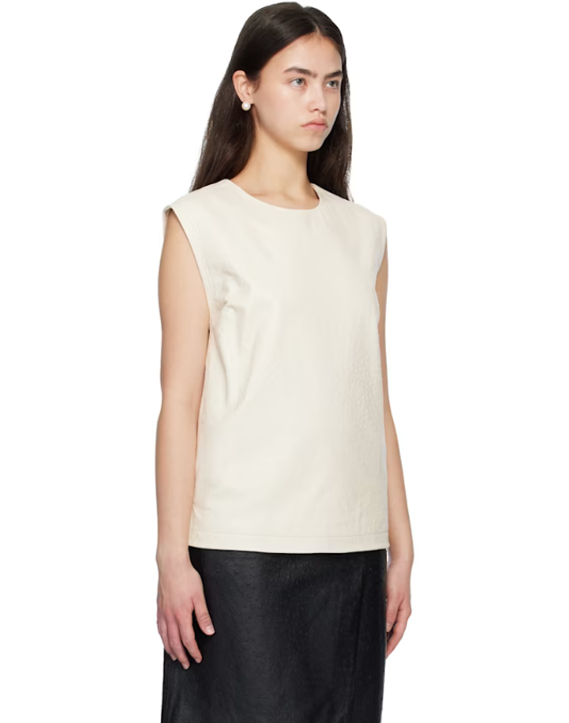 루루 드 시종 [해외직구] 26 FW Loulou de Saison 오프 화이트 피자 오스트리치 이펙트 가죽 블라우스 261473F111010 착용컷