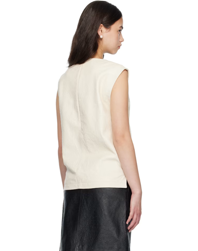 루루 드 시종 [해외직구] 26 FW Loulou de Saison 오프 화이트 피자 오스트리치 이펙트 가죽 블라우스 261473F111010 착용컷