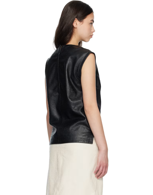 루루 드 시종 [해외직구] 26 FW Loulou de Saison 블랙 피자 오스트리치 이펙트 가죽 블라우스 261473F111009 착용컷
