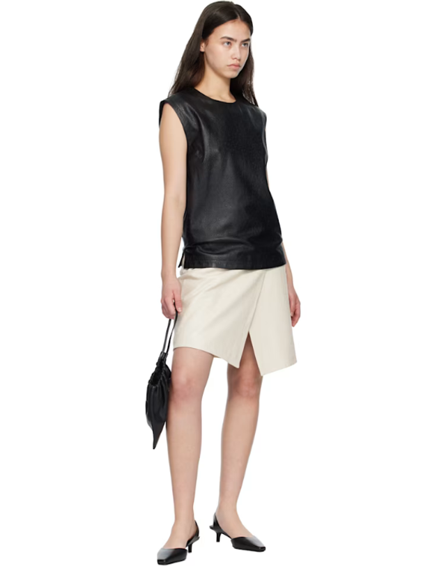 루루 드 시종 [해외직구] 26 FW Loulou de Saison 블랙 피자 오스트리치 이펙트 가죽 블라우스 261473F111009 착용컷