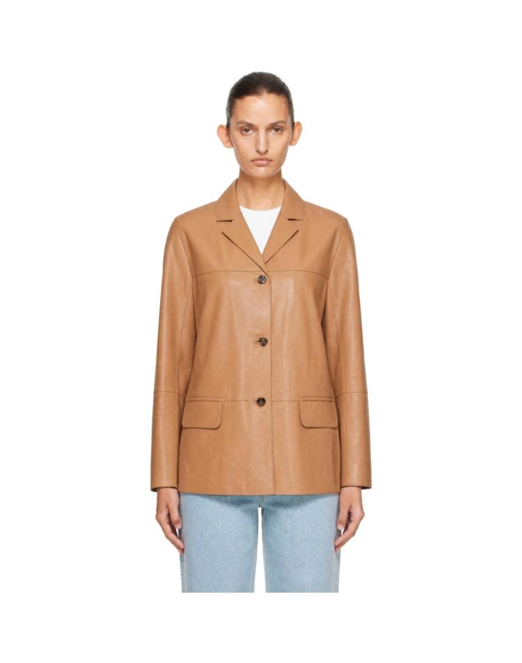 Loulou de Saison [해외직구] 26 FW Loulou de Saison 탠 나리 스트레이트 가죽 재킷 262473F064009