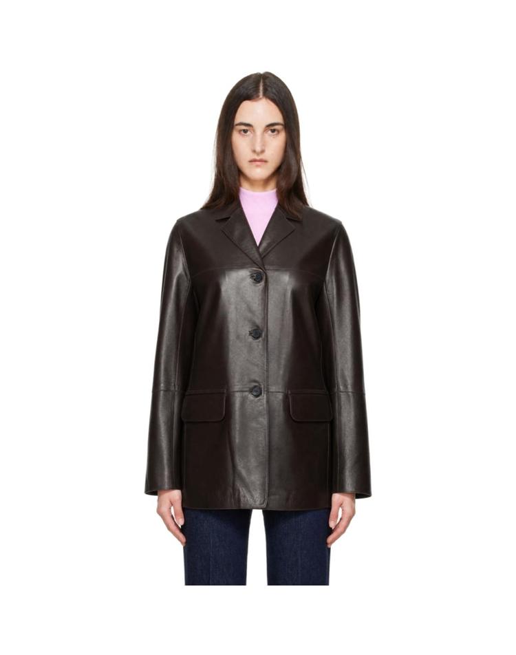 Loulou de Saison [해외직구] 26 FW Loulou de Saison 브라운 나리 스트레이트 가죽 재킷 262473F064008