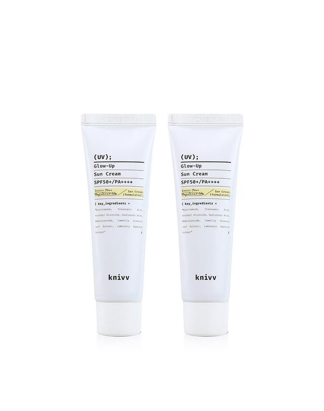 크니브 [듀오세트] [톤업/광채] 크니브 UV 글로우 업 수분 선크림 50ml+50ml (SPF50+/PA++++) 착용컷