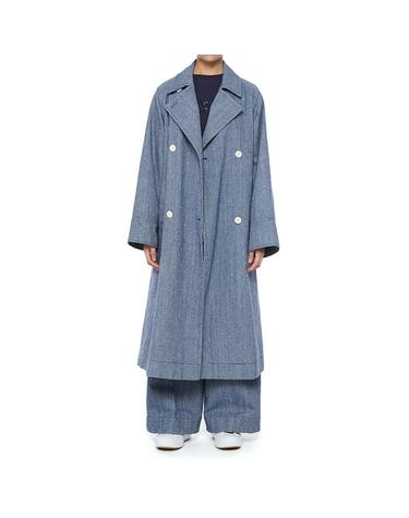 [컴젠] 여성 미드나잇 블루 더블 브레스티드벨티드데님 코트