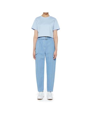 [컴젠] 여성 데이라이트 블루 커브 배기핏 벨티드 데님 팬츠