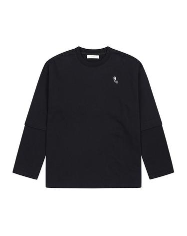 [컴젠] 남성 밑단 스트링 레이어드 긴팔 티셔츠 BLACK