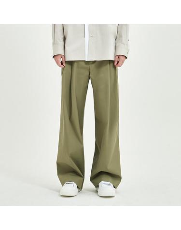 [컴젠] 남성 비조 디테일 투턱 와이드팬츠 KHAKI