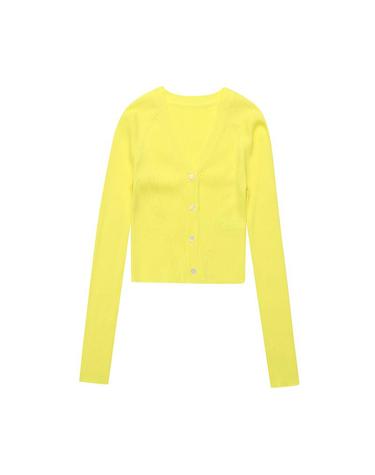 [컴젠] 여성 골지 크롭 가디건 LEMON