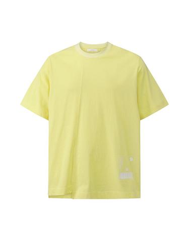 [컴젠] 남성 사선 절개 프린트 포인트 반팔 티셔츠 YELLOW