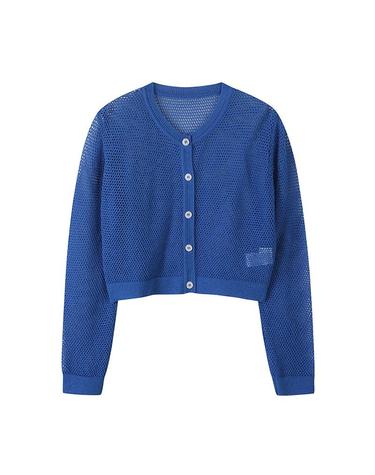[컴젠] 여성 매쉬 크롭 가디건 BLUE