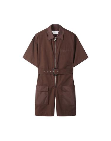 [컴젠] 여성 하프 슬리브 코튼 점프수트 BROWN