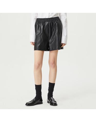 [컴젠] 여성 레더 풀밴딩 쇼츠 BLACK