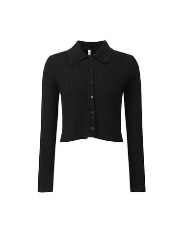 [컴젠] 여성 골지 셔츠카라 가디건 BLACK