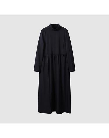 [컴젠] 여성 실키 하이넥 롱 드레스 BLACK