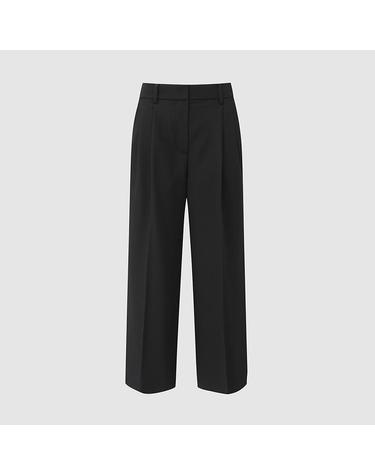 [컴젠] 여성 투턱 와이드 팬츠 BLACK