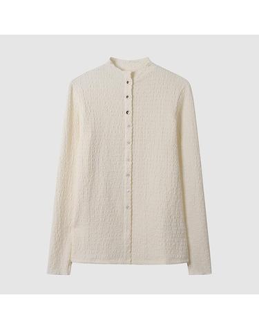 [컴젠] 여성 단추 포인트 슬림핏 블라우스 IVORY
