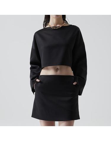 [컴젠] 여성 크랍 라운드넥 블라우스 BLACK