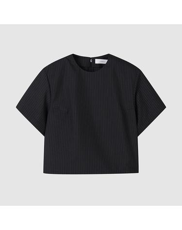 [컴젠] 여성 반소매 백오픈 블라우스 BLACK STRIPE