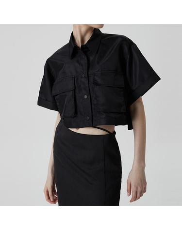 [컴젠] 여성 포켓 반소매 셔켓 BLACK