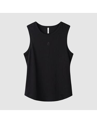 [컴젠] 여성 로고 배색 슬리브리스 탑 BLACK
