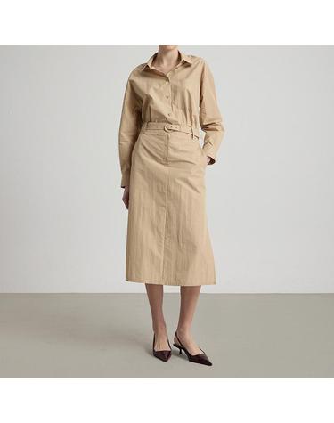 [컴젠] 여성 플리츠스커트 셔츠 원피스 BEIGE
