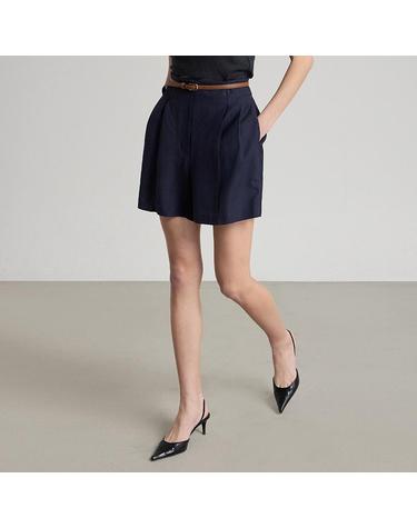 [컴젠] 여성 린넨블렌드 백밴딩 벨티드 숏츠 D NAVY