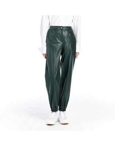 [컴젠] 여성 페이크 레더 백밴딩 조거 팬츠 D GREEN