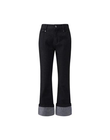 [컴젠] 여성 논페이드 턴업 데님 팬츠 BLACK