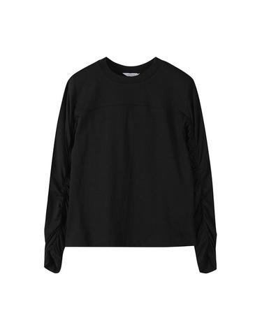 [컴젠] 여성 셔링 롱 슬리브 코튼 티셔츠 BLACK