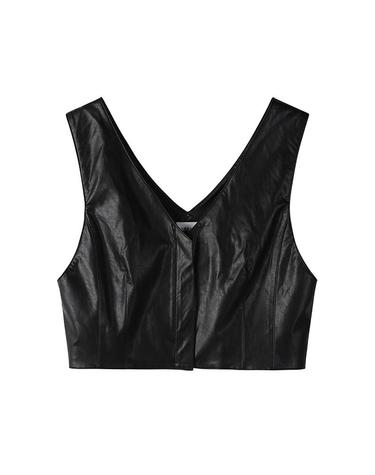 [컴젠] 여성 레더 크롭 지퍼 뷔스티에 BLACK