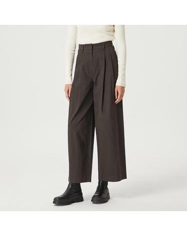 [컴젠] 여성 비조디테일 투턱 와이드 코튼팬츠 BROWN