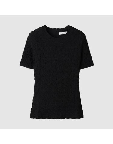 [컴젠] 여성 라운드넥 저지 블라우스 BLACK