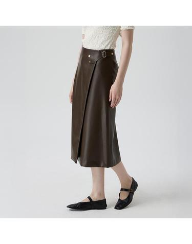 [컴젠] 여성 비조 랩 스커트 BROWN